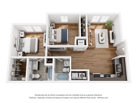 Floor plan for 2 beds, 2 baths, 919 sqft